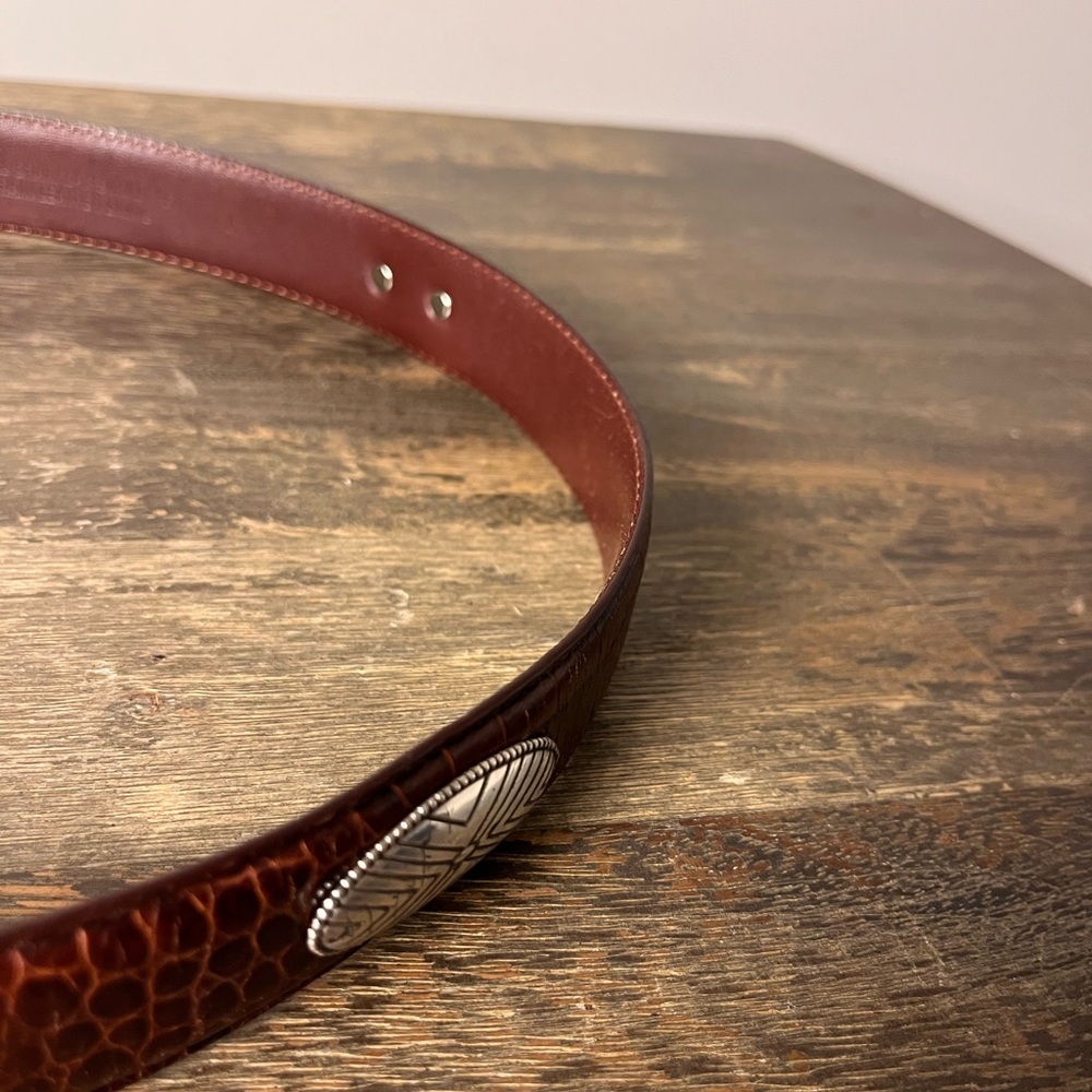 Round tree and York Vintage western  Brown Leather Belt unisex silver hardware - Picture 6 of 11